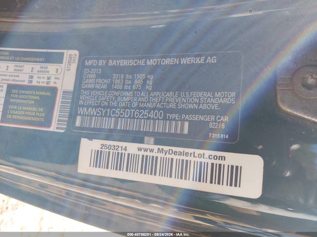 Продаж на аукціоні авто 2013 Mini Roadster Cooper, vin: WMWSY1C55DT625400, номер лоту: 45786201