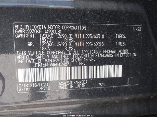 Продажа на аукционе авто 2024 Toyota Rav4 Hybrid Se, vin: JTM16RFV4RD124871, номер лота: 45786241