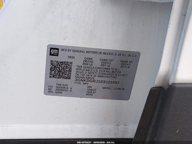 45786251 :رقم المزاد ، 3GNKDGRJ1SS125593 vin ، 2025 Chevrolet Blazer Ev Lt Awd مزاد بيع