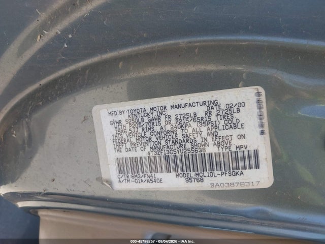 Продажа на аукционе авто 2000 Toyota Sienna Le, vin: 4T3ZF13C5YU255638, номер лота: 45786257