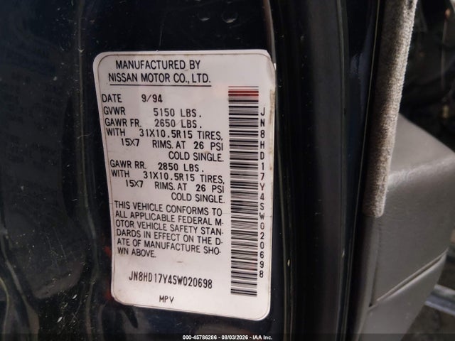 Auction sale of the 1995 Nissan Pathfinder Le/se/xe, vin: JN8HD17Y4SW020698, lot number: 45786286