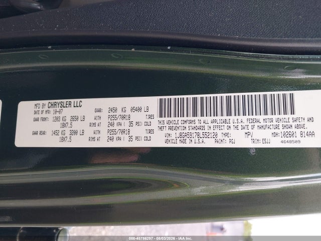 2008 Jeep Wrangler Unlimited Sahara მანქანა იყიდება აუქციონზე, vin: 1J8GA59178L552120, აუქციონის ნომერი: 45786297
