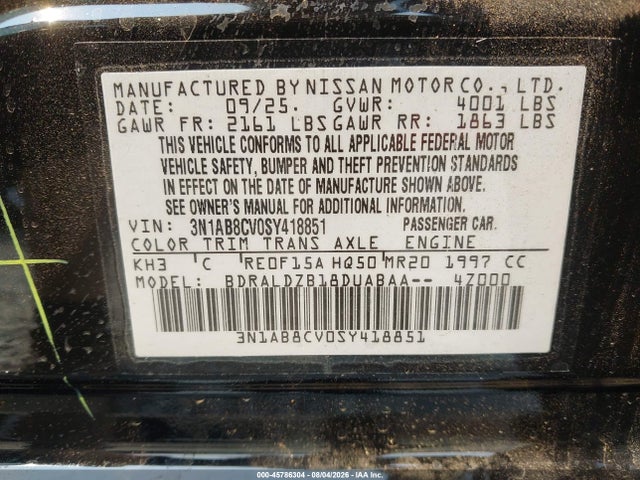 Aukcja sprzedaży 2025 Nissan Sentra Sv, vin: 3N1AB8CV0SY418851, numer aukcji: 45786304