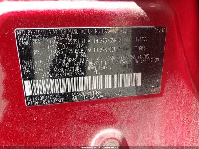 2T3WFREV2HW371234 Toyota Rav4 Xle