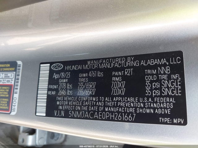 Aukcja sprzedaży 2023 Hyundai Tucson Se, vin: 5NMJACAE0PH261667, numer aukcji: 45786315