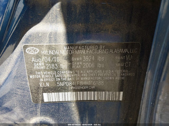5NPD84LF8HH116188 Hyundai Elantra Limited