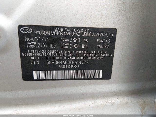 Продаж на аукціоні авто 2015 Hyundai Elantra Se, vin: 5NPDH4AE9FH614777, номер лоту: 45786336