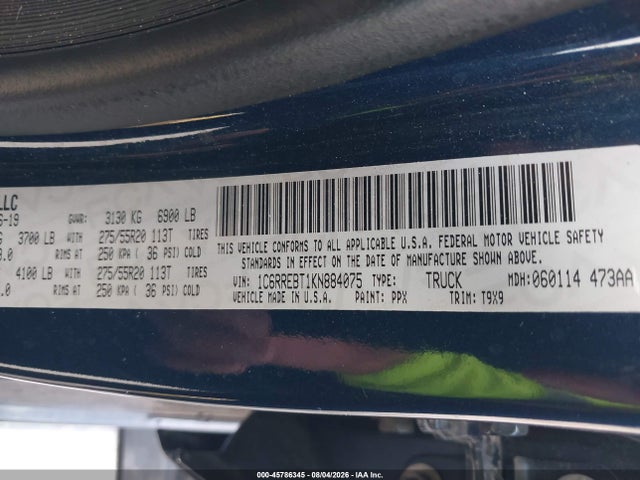 Продаж на аукціоні авто 2019 Ram 1500 Big Horn/lone Star  4x2 6'4 Box, vin: 1C6RREBT1KN884075, номер лоту: 45786345