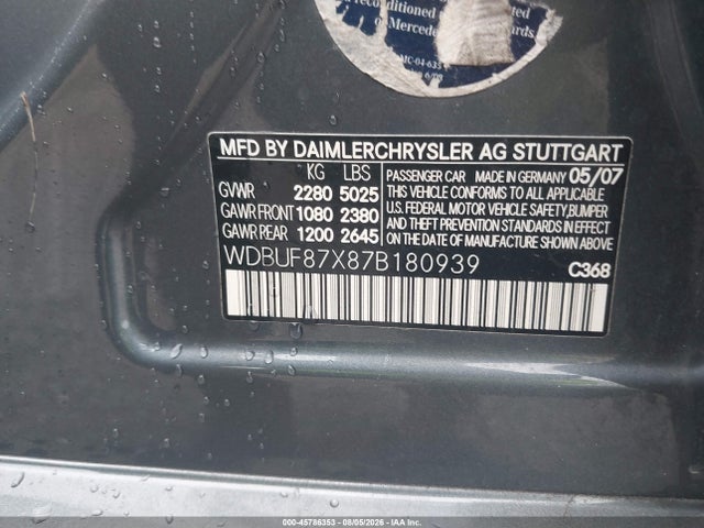 2007 Mercedes-benz E 350 4matic მანქანა იყიდება აუქციონზე, vin: WDBUF87X87B180939, აუქციონის ნომერი: 45786353