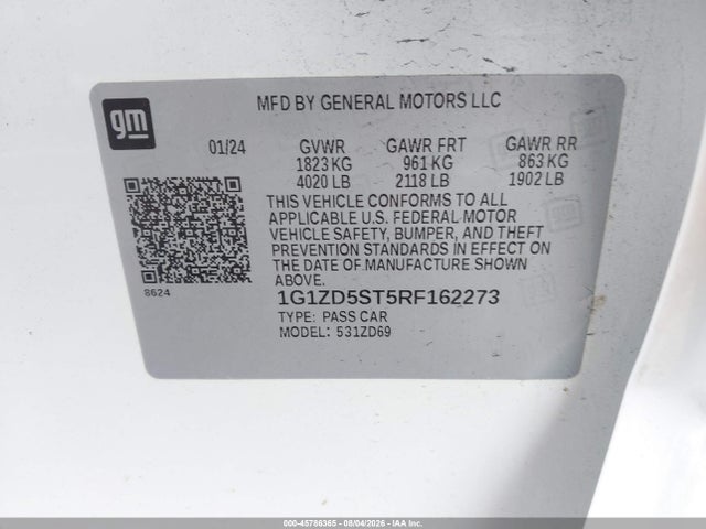 45786365 :رقم المزاد ، 1G1ZD5ST5RF162273 vin ، 2024 Chevrolet Malibu Fwd 1lt مزاد بيع