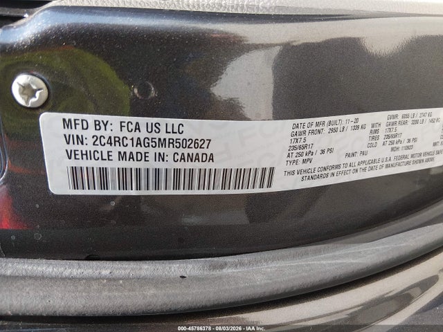 45786378 :رقم المزاد ، 2C4RC1AG5MR502627 vin ، 2021 Chrysler Voyager L مزاد بيع