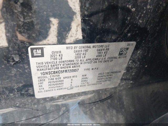45786382 :رقم المزاد ، 1GNSCBKC5FR720957 vin ، 2015 Chevrolet Tahoe Lt مزاد بيع