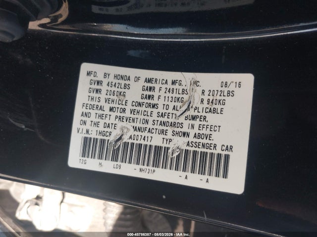 Aukcja sprzedaży 2017 Honda Accord Ex-l V6, vin: 1HGCR3F8XHA007417, numer aukcji: 45786387