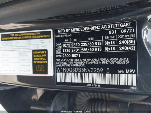Продажа на аукционе авто 2022 Mercedes-benz Glc 300 Suv, vin: W1N0G8DB5NV325915, номер лота: 45786392