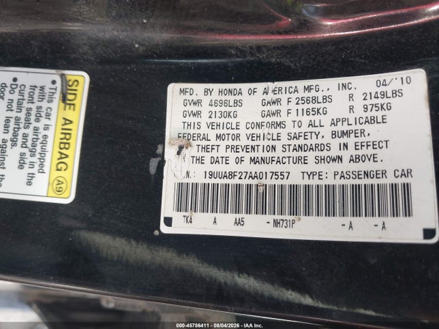 Aukcja sprzedaży 2010 Acura Tl 3.5, vin: 19UUA8F27AA017557, numer aukcji: 45786411