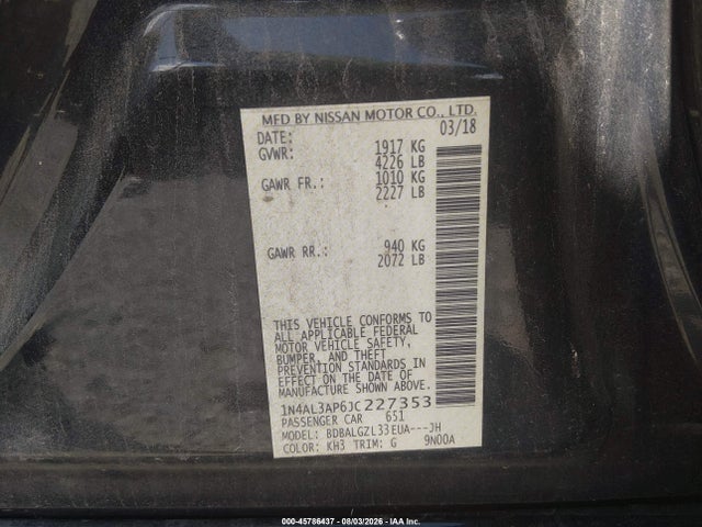 Продажа на аукционе авто 2018 Nissan Altima 2.5 S, vin: 1N4AL3AP6JC227353, номер лота: 45786437