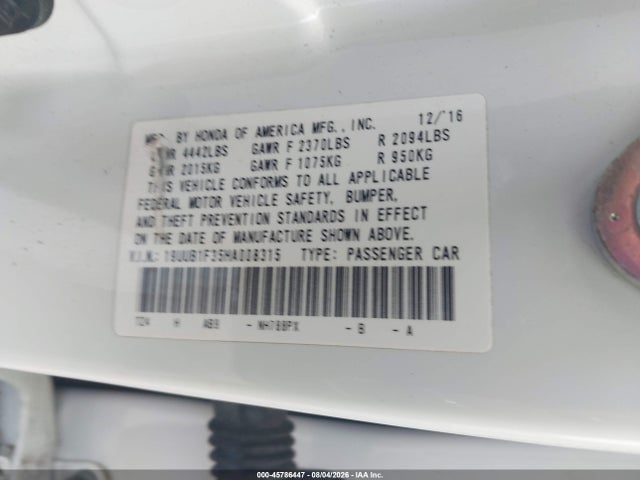 Продаж на аукціоні авто 2017 Acura Tlx, vin: 19UUB1F35HA008315, номер лоту: 45786447