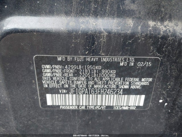 45786448 :رقم المزاد ، JF1GPAT63FH246234 vin ، 2015 Subaru Impreza 2.0i Sport Premium مزاد بيع