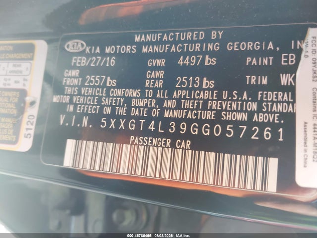 KIA Optima Lx 2016 5XXGT4L39GG057261 Image 9