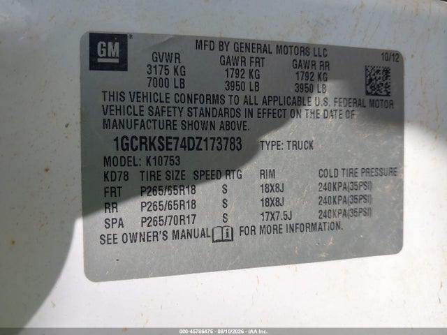 Продаж на аукціоні авто 2013 Chevrolet Silverado 1500 Lt, vin: 1GCRKSE74DZ173783, номер лоту: 45786475