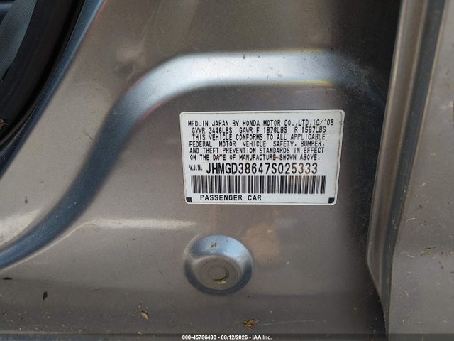 45786490 :رقم المزاد ، JHMGD38647S025333 vin ، 2007 Honda Fit S مزاد بيع