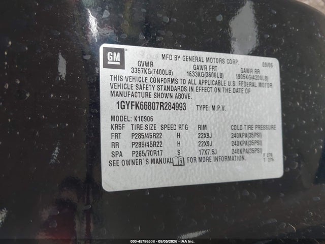 Aukcja sprzedaży 2007 Cadillac Escalade Esv Standard, vin: 1GYFK66807R284993, numer aukcji: 45786508