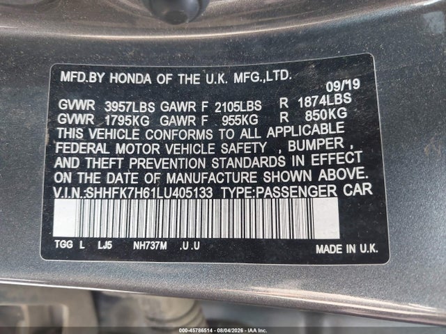 SHHFK7H61LU405133 Honda CIVIC EX