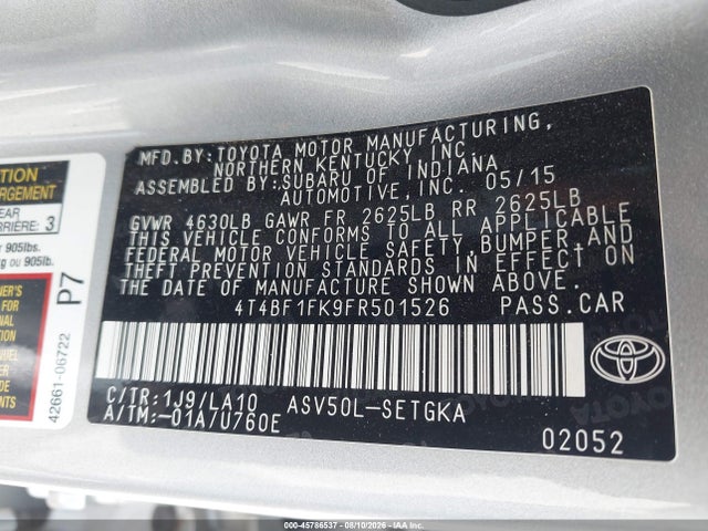 4T4BF1FK9FR501526 Toyota CAMRY XLE
