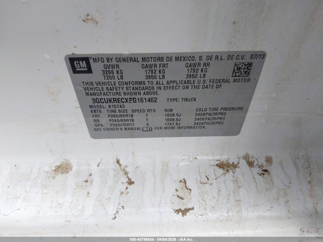 45786554 :رقم المزاد ، 3GCUKRECXEG161462 vin ، 2014 Chevrolet Silverado 1500 Lt مزاد بيع