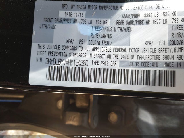 45786564 :رقم المزاد ، 3MYDLBYVXHY164380 vin ، 2017 Toyota Yaris Ia مزاد بيع