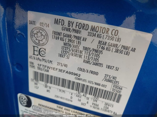 1FTFW1EF3EFA95962 Ford F-150 Xlt