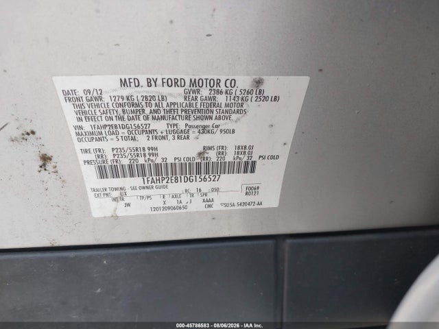 45786583 :رقم المزاد ، 1FAHP2E81DG156527 vin ، 2013 Ford Taurus Sel مزاد بيع