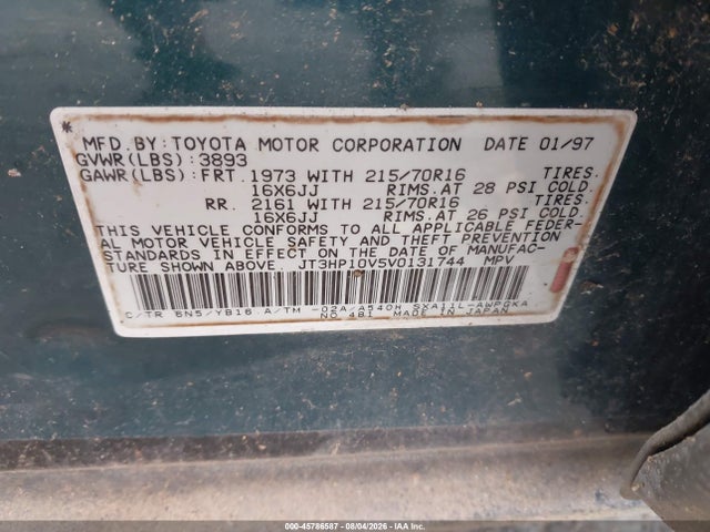 45786587 :رقم المزاد ، JT3HP10V5V0131744 vin ، 1997 Toyota Rav4 مزاد بيع
