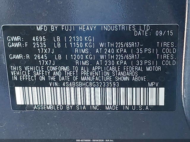 4S4BSBHC8G3233593 Subaru Outback 2.5i Premium