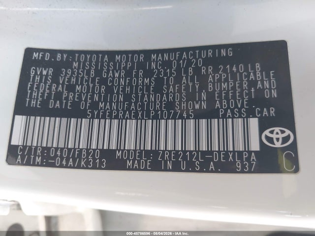 Toyota COROLLA LE 2020 5YFEPRAEXLP107745 Image 9