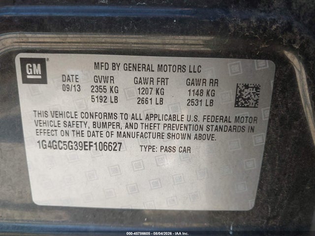 45786605 :رقم المزاد ، 1G4GC5G39EF106627 vin ، 2014 Buick Lacrosse Leather Group مزاد بيع