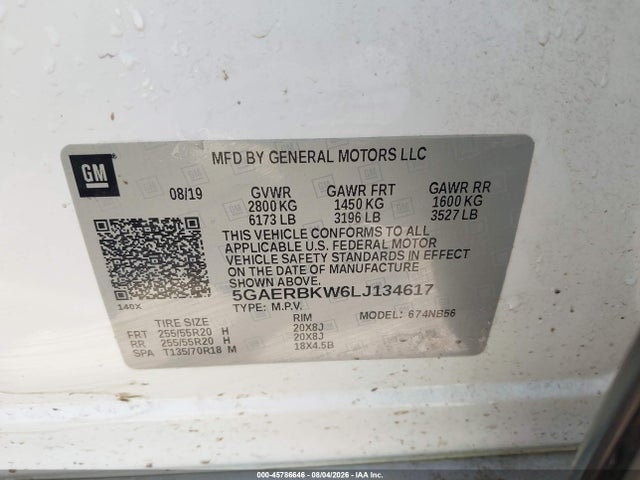Продаж на аукціоні авто 2020 Buick Enclave Fwd Essence, vin: 5GAERBKW6LJ134617, номер лоту: 45786646