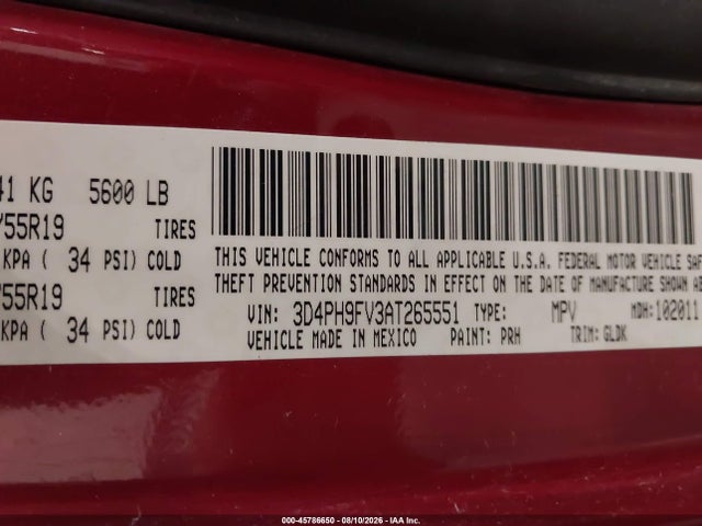 Продаж на аукціоні авто 2010 Dodge Journey R/t, vin: 3D4PH9FV3AT265551, номер лоту: 45786650