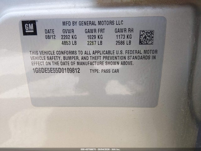Aukcja sprzedaży 2013 Cadillac Cts Luxury, vin: 1G6DE5E55D0109812, numer aukcji: 45786670