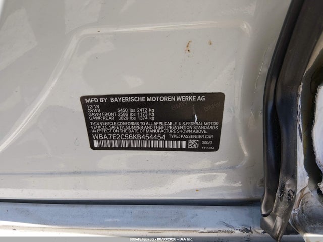 Aukcja sprzedaży 2019 Bmw 740i, vin: WBA7E2C56KB454454, numer aukcji: 45786703