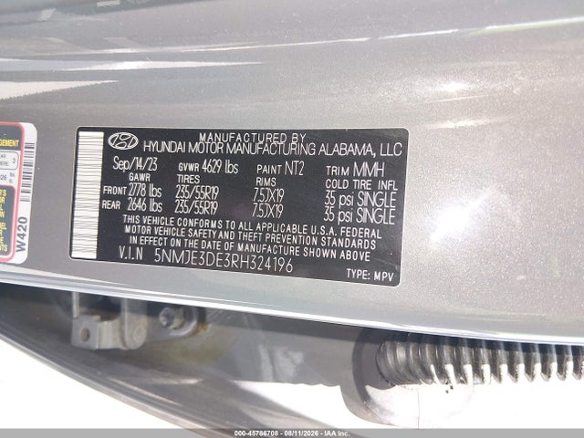Продажа на аукционе авто 2024 Hyundai Tucson Limited, vin: 5NMJE3DE3RH324196, номер лота: 45786708