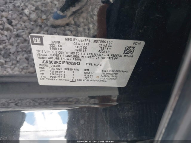Продажа на аукционе авто 2015 Chevrolet Tahoe Lt, vin: 1GNSCBKC1FR205843, номер лота: 45786730