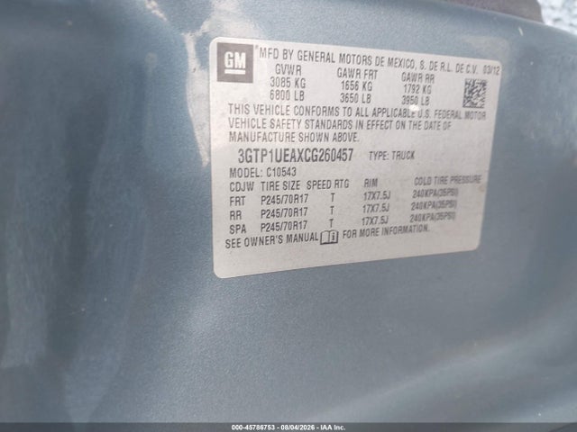 Продажа на аукционе авто 2012 Gmc Sierra 1500 Sl, vin: 3GTP1UEAXCG260457, номер лота: 45786753