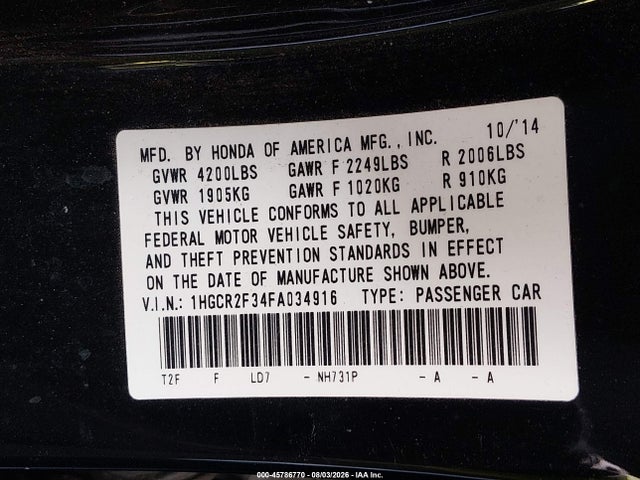 1HGCR2F34FA034916 Honda ACCORD LX