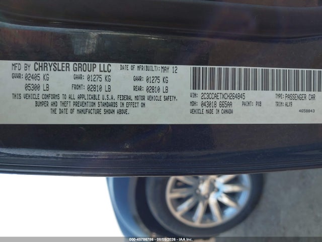 Продаж на аукціоні авто 2012 Chrysler 300c, vin: 2C3CCAETXCH264845, номер лоту: 45786786