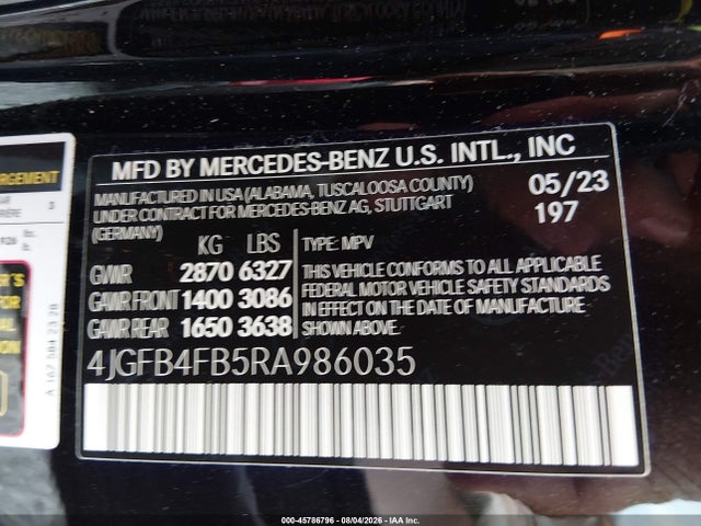 Aukcja sprzedaży 2024 Mercedes-benz Gle 350 4matic, vin: 4JGFB4FB5RA986035, numer aukcji: 45786796