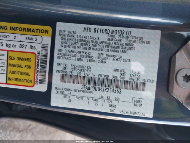 Ford Fusion Hybrid S 2018 3FA6P0UU4JR254563 Image 9