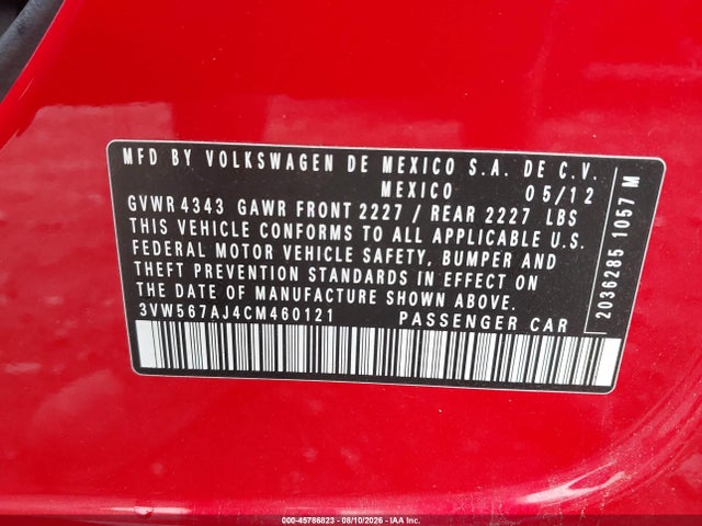 Продаж на аукціоні авто 2012 Volkswagen Jetta Gli, vin: 3VW567AJ4CM460121, номер лоту: 45786823