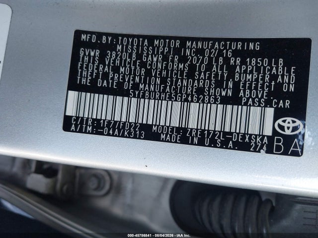 Toyota Corolla S Plus 2016 5YFBURHE5GP462863 Image 9
