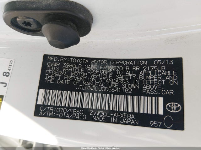 Aukcja sprzedaży 2013 Toyota Prius Three, vin: JTDKN3DU0D5641182, numer aukcji: 45786844